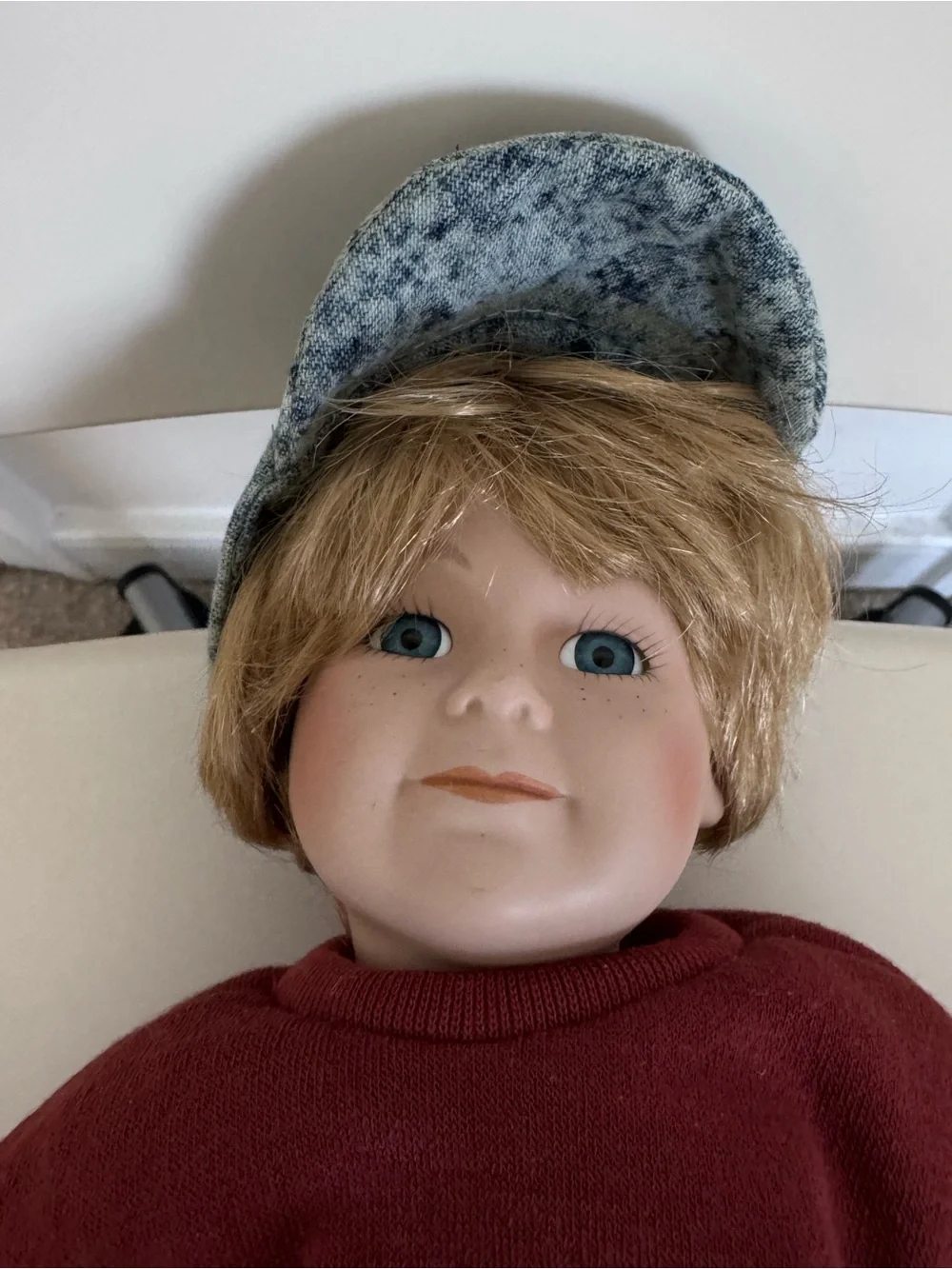 Vintage Tender Heart Treasures Danny Boy Porcelain Doll Newspaper Boy Blonde Blu
